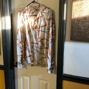 Cache Women's Blouse with Orange and White Pattern